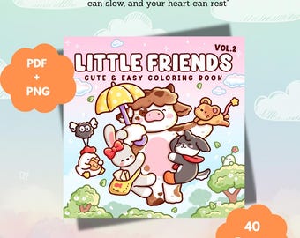 50-60% Rabatt | Niedliche gemütliche Malseiten PDF, kleine Freunde Kawaii Tiere, mutig und einfach ästhetisch, entspannendes Malbuch digitaler Download