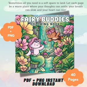 50-60% de réduction | Livre de coloriage fée mignon PDF, créatures mythiques douillettes, pages esthétiques audacieuses et faciles de cascade de forêt de Kawaii, téléchargement numérique