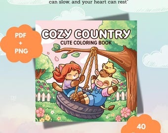 50-60% korting | Leuk land kleurboek pdf png, gezellige boerderijdieren huisje, vet eenvoudig esthetisch kawaii landleven digitale download