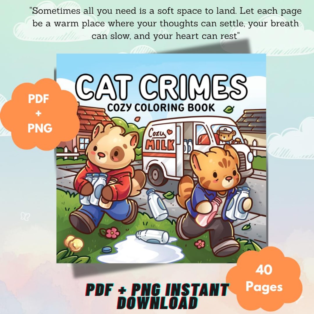 GET 50-60% off- Funny Cat Coloring Book PDF + PNG | Cozy Cat Coloring Pages | Cute & Funny