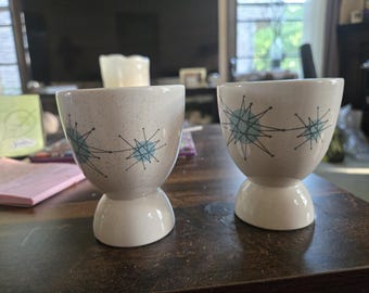 ZELDZAME vintage Franciscan Atomic Starburst-eierdopjes – paar – moderne MCM uit het midden van de eeuw – gaaf