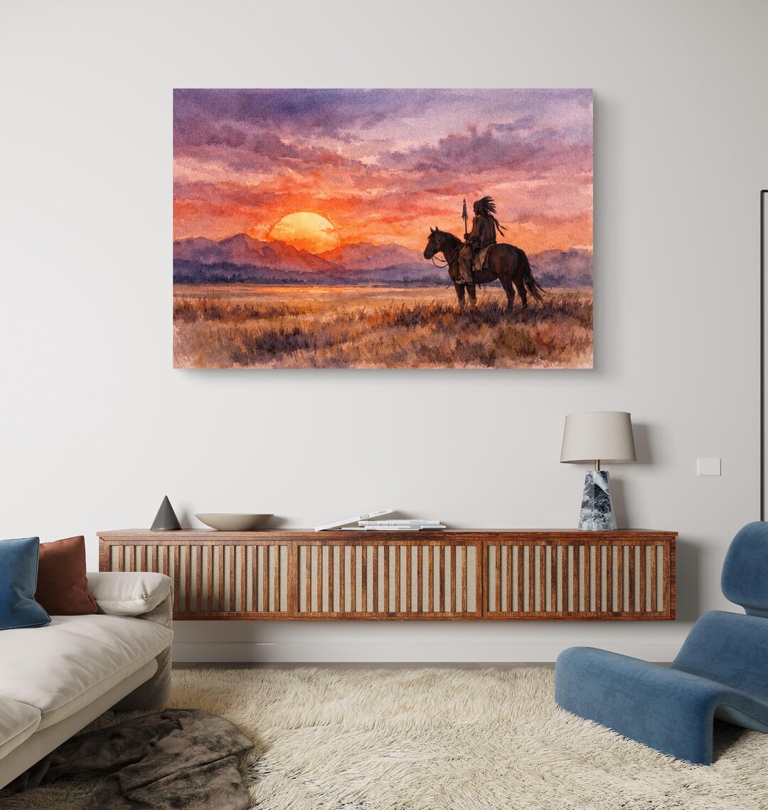 Native American Warrior on Horse Watercolor Art - Etsy