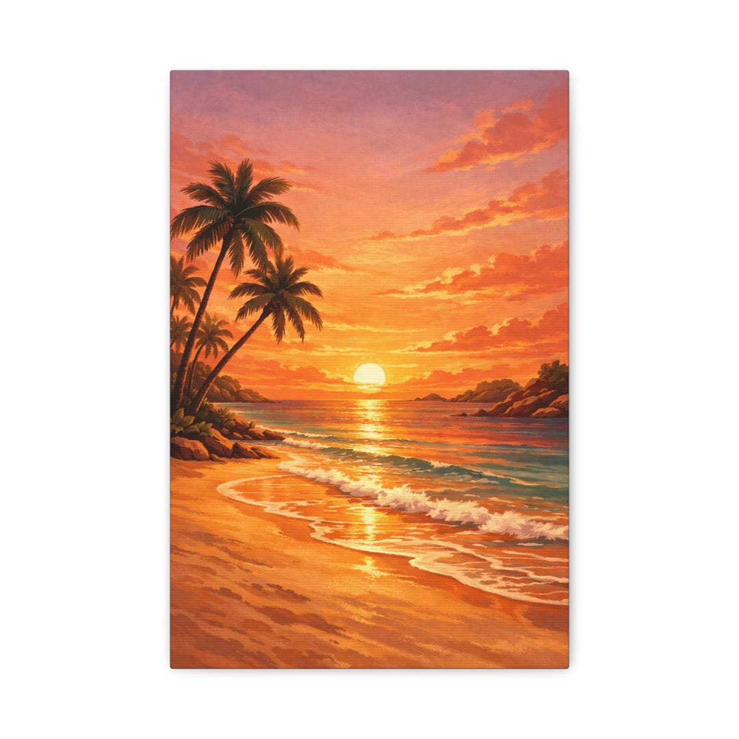 Tropical Sunset Beach Canvas | Matte Stretched Wall Art - Etsy