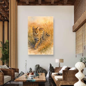 Impresión en lienzo de acuarela de gato serval