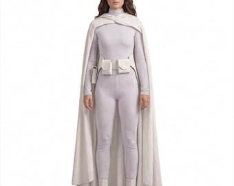 Disfraz de Padmé Amidala Geonosis para mujer / Conjunto de mono blanco, capa y cinturón de Star Wars
