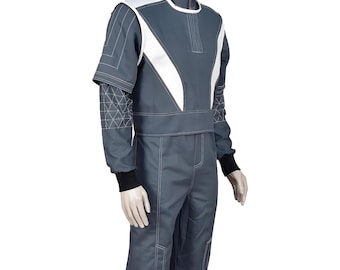 Trzyczęściowy kostium Mandalorianina inspirowany filmem „Gwiezdne Wojny” Din Djarina | Szary, niestandardowy strój cosplayowy łowcy nagród