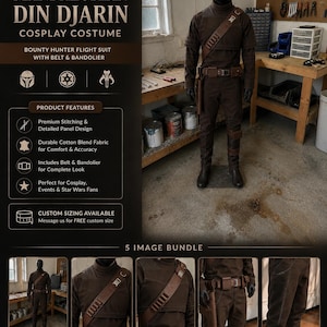 Din Djarin Mandalorian Cosplay-kostym med bälte | Star Wars 3-delad prisjägare-flygdräkt | Beskar-dräkt bild 3