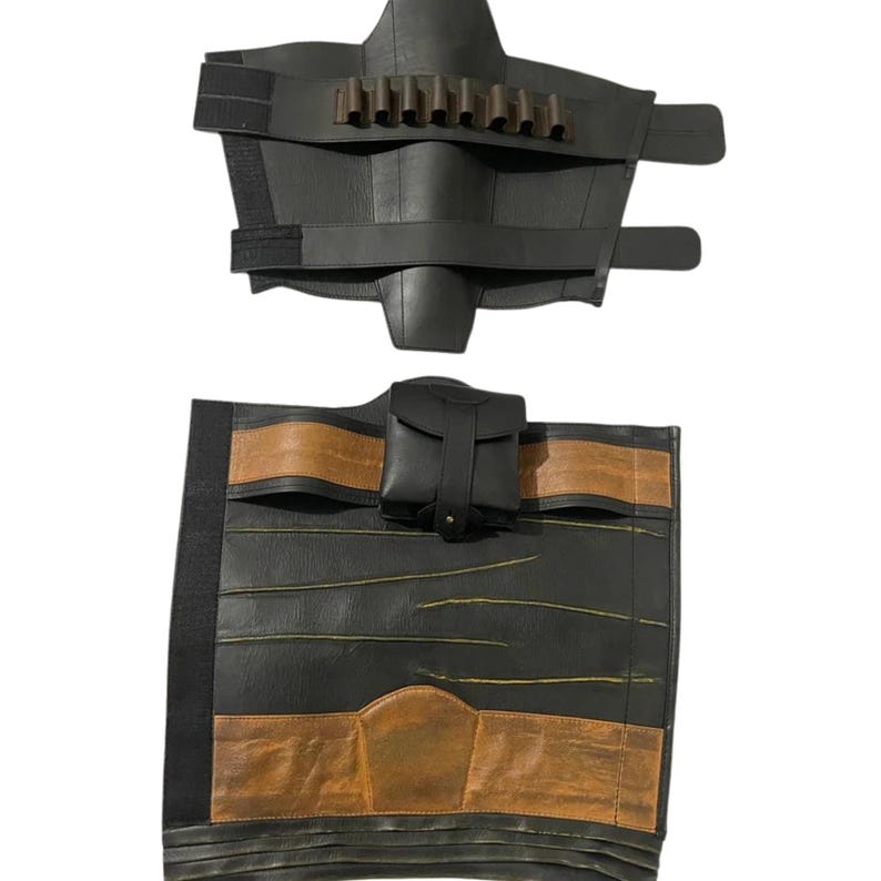 Mandalorian Din Djarin Äkta Läder Benrustning | Handgjord Star Wars Cosplay Rekvisita Anpassad Passform bild 8