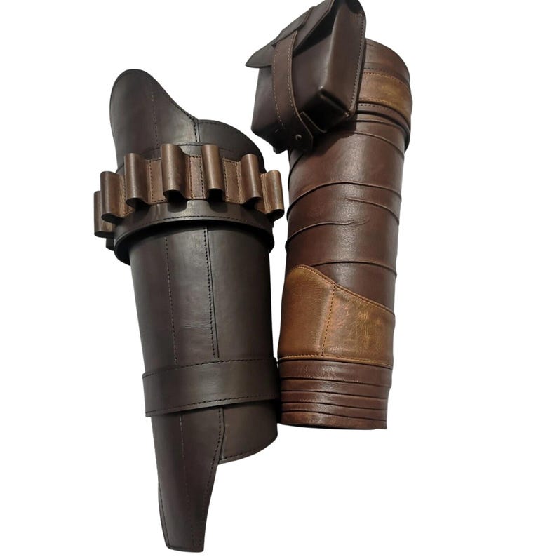 Mandalorian Din Djarin Äkta Läder Benrustning | Handgjord Star Wars Cosplay Rekvisita Anpassad Passform bild 2