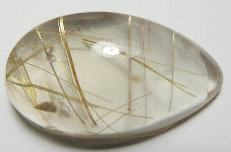 AAA Rutilated Quartz Designer cabochon High dome Drop 25.80 ct Flashing golden needles cabochon
