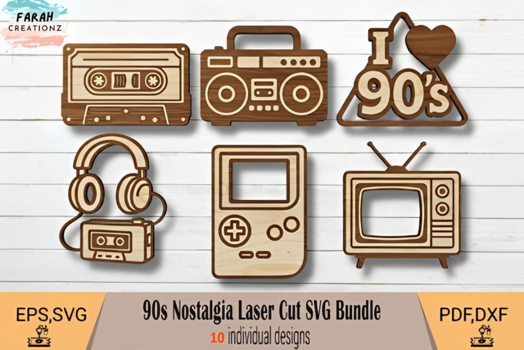 90s Laser Cut SVG Bundle, Retro Wall Art, Party Decor (svg, Dxf, Eps ...