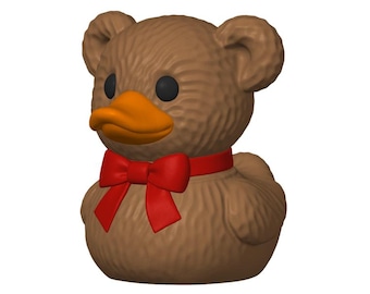Teddy Bear Duck Figurine – 3D Printed PLA Desk Decor