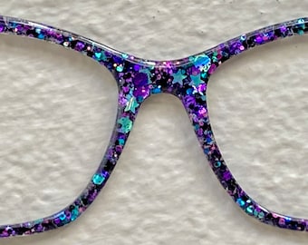 Colorful Cosmic Stars Black Blue Purple Glitter Shimmer Sparkle Magnetic Glasses Topper Frames for Interchangeable Top