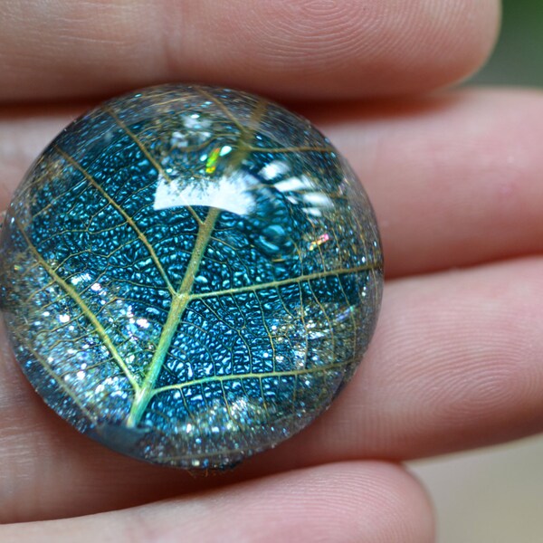 Pure Morning Extra large Hemispherical Luminous Leafy Cabochon- great for bead embroidery