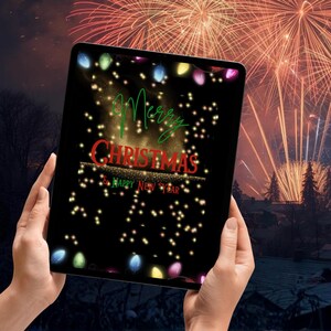 レトロなクリスマスライトカード 5x7インチ (デジタルダウンロード) – お祝いムード満点のネオンホリデーテンプレート