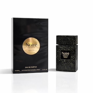 May include: A black perfume bottle and box set. The box features a gold circular label with the text "Noiré Absolu Amaliya". The bottle is a dark, textured design with the same branding. The set includes 3.4 fl oz of Eau de Parfum.