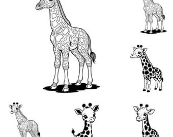 Babygiraf SVG PNG-bundel – 9 bestanden | Schattige babygiraf SVG | Jungle dieren clipart | Cricut-gesneden bestanden voor de kinderkamer