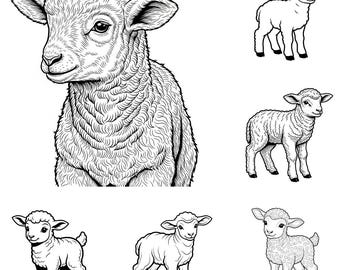 Baby lam SVG PNG-bundel – 10 bestanden | Schattige baby lam SVG | Boerderijdieren clipart | Cricut-gesneden bestanden voor de kinderkamer
