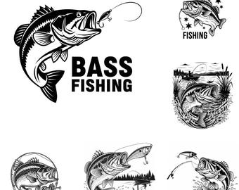 Bass Fishing SVG PNG-bundel – 12 bestanden | Zeebaars SVG | Visserij-clipart | Cricut Cut-bestanden