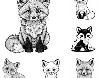 Baby Fox SVG PNG-bundel – 16 bestanden | Schattige babyvos-svg | Clipart babydieren | Cricut-gesneden bestanden voor de kinderkamer