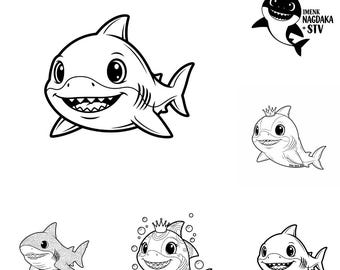 Baby Shark SVG PNG-bundel – 5 bestanden | Schattige babyhaai-svg | Oceaan dieren clipart | Cricut Cut-bestanden