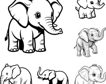 Babyolifant SVG PNG-bundel – 16 bestanden | Schattige babyolifant SVG | Clipart babydieren | Cricut-gesneden bestanden voor de kinderkamer