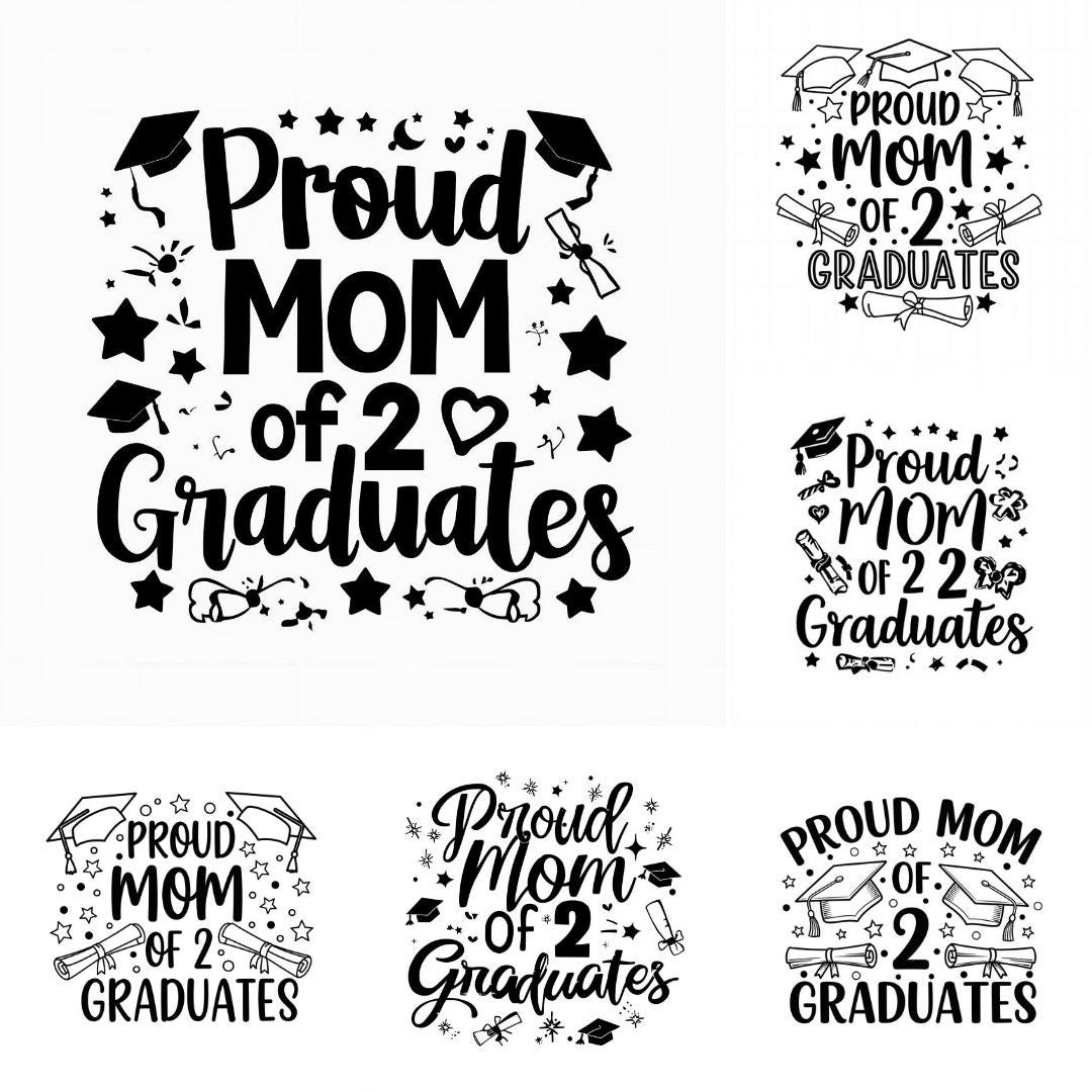 Proud Mom of 2 Graduate SVG PNG Bundle | Graduation Mom Clipart ...