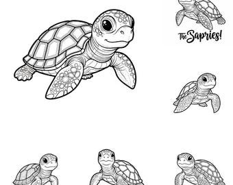 Babyschildpad SVG PNG-bundel – 7 bestanden | Schattige babyschildpad SVG | Clipart zeeschildpadden | Cricut-gesneden bestanden voor de kinderkamer