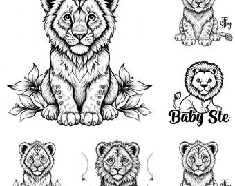Baby leeuw SVG PNG-bundel – 4 bestanden | Schattige babyleeuw-svg | Jungle dieren clipart | Safari-kwekerij Cricut Cut-bestanden