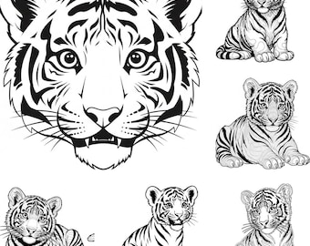 Baby tijger SVG PNG-bundel – 17 bestanden | Schattige baby tijger SVG | Jungle dieren clipart | Cricut-gesneden bestanden voor de kinderkamer