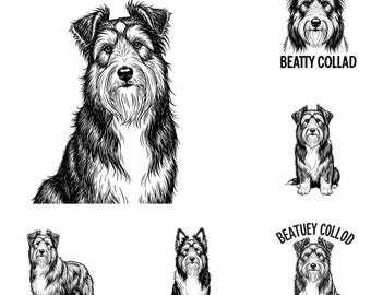Bearded Collie SVG PNG-bundel – 10 bestanden | Schattige Bearded Collie Dog SVG | Hondenras Clipart | Cricut Cut-bestanden