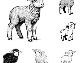 Baby schapen SVG PNG bundel – 11 bestanden | Schattige baby lam SVG | Boerderijdieren clipart | Cricut-gesneden bestanden voor de kinderkamer