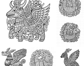 Alebrije patroon SVG PNG-bundel | Mexicaanse volkskunst dieren clipart | Kleurrijke Alebrije Design Cut-bestanden voor Cricut en Silhouette