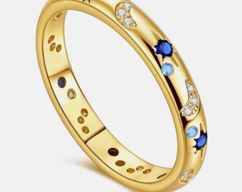925 Sterling Silver Eternity Ring for Women, Gold CZ Stackable Ring, Minimalist Pave Band, Dainty Wedding Band, Anniversary Gift