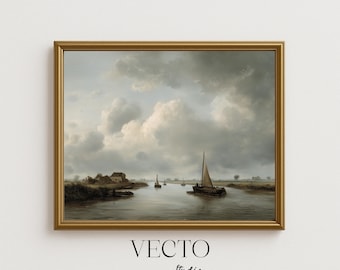 Vintage Print of Dutch River Landscape - Moody Coastal Scene, Classic 17th-Century Style Painting, Muted Colors, Digital Download  12