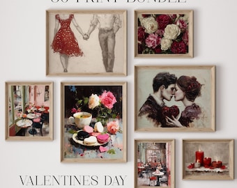 Lote de 30 impresiones artísticas vintage de San Valentín / 30 archivos JPG de arte mural / Regalo de San Valentín (descarga digital)