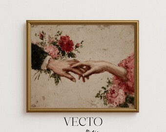 Impresión vintage de San Valentín, pintura romántica de manos, estilo clásico antiguo, decoración floral melancólica, arte digital romántico imprimible 6