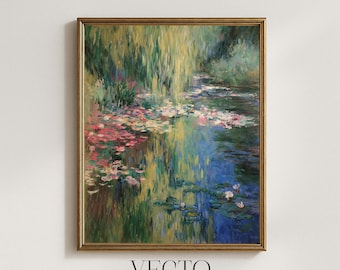 Impresión de Monet "Jardín de nenúfares" - Escena de estanque impresionista, arte mural clásico (descarga digital)