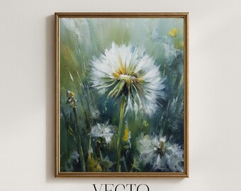 Arte mural de diente de león: pintura botánica estilo cottagecore, estilo impresionista melancólico, decoración rústica de verano, descarga de arte mural imprimible 282