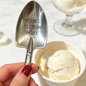 Cuchara de helado personalizada con forma de pala, cuchara de postre grabada a medida con nombre, regalo para familiares y amigos.