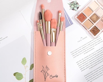 Personalized Birth Flower Makeup Bag Custom Cosmetic Bag Brush Set Gift For Mom Bridesmaid Gift