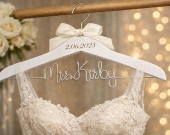 Personalized Wedding Hanger Custom Bridal Hanger Bride Name Wedding Date Dress Hanger Keepsake Bridal Shower Gift