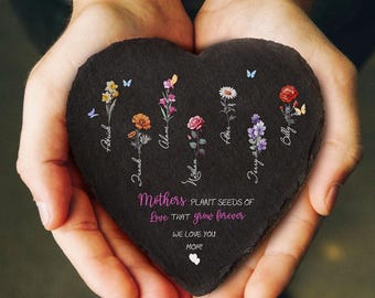 Personalized Birth Flower Garden Stone – Custom Mom Keepsake, Outdoor Decor