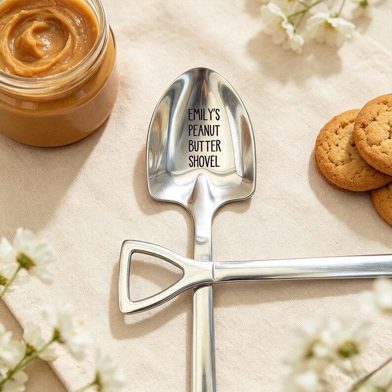 Stainless Steel Dessert Spoon Personalized Engraving Custom Name Gift Miniature Shovel Design Ice Cream Utensil Novelty Kitchen Accessory Birthday Present Keepsake Quality Construction Fun Dining Experience Sweet Treat Companion Unique Gift