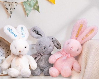 Personalized Bunny Plush Custom Embroidered Rabbit Baby Lovie Baby Shower Gift Newborn Keepsake