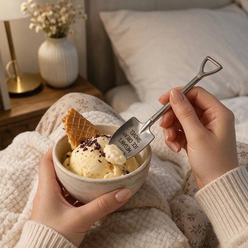 Novelty Shovel Spoon Ice Cream Lover Gift Custom Engraved Stainless Steel Miniature Design Personalized Name Keepsake Unique Dessert Utensil Birthday Present Idea Fun Kitchen Novelty Sweet Treat Accessory Practical Gift Family Friends