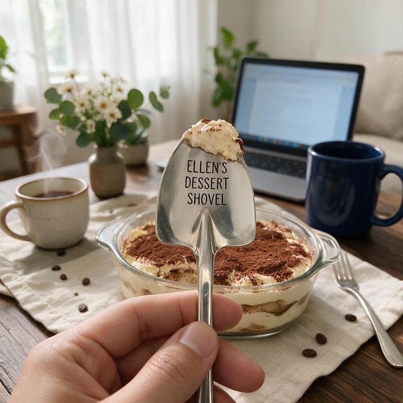 Birthday Gift Personalized Spoon Custom Engraved Name Keepsake Miniature Shovel Design Ice Cream Dessert Utensil Stainless Steel Construction Novelty Kitchen Gift Fun Sweet Treat Companion Unique Present Family Friends Practical Accessory