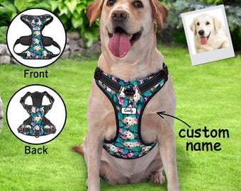 Custom Photo Hawaiian Style Dog Harness Adjustable Reflective Vest No Pull Dog Harness Gift for Pet Lovers
