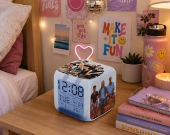 Personalized LED Alarm Clock Custom Multi Photo Clock Colorful Digital Alarm Clock Dorm Room Decor Anniversary Gift For Him Her