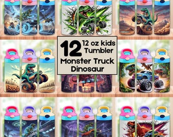 Envoltorio para vaso de camión monstruo de dinosaurios / Vaso infantil de 12 oz (sublimación) (descarga digital)